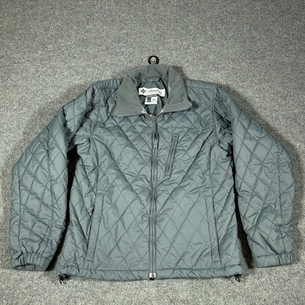 Columbia Core Interchange Womens Jacket Medium Gray Diamond Pattern Quilted